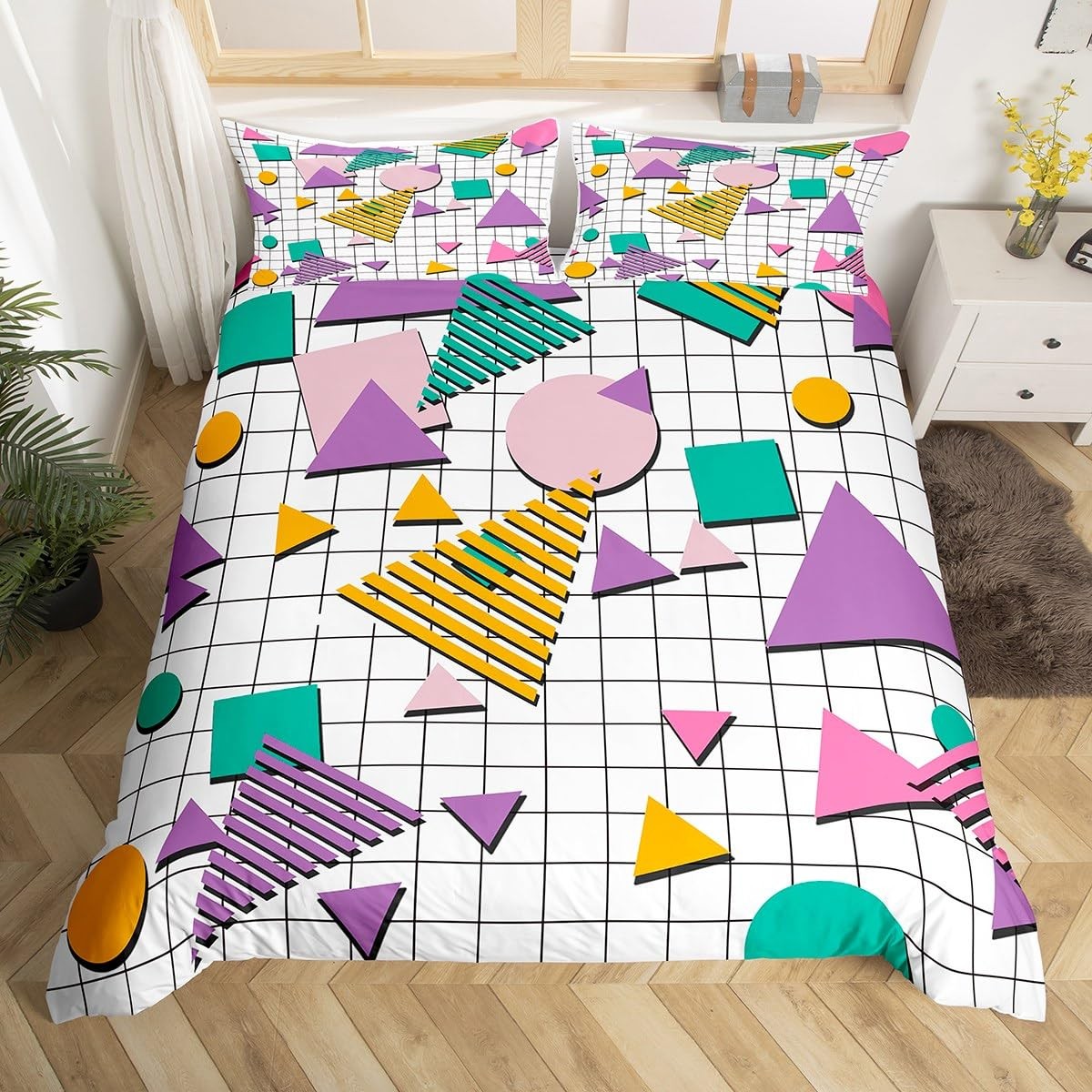 80s 90s Memphis Bedding Set Full Size Memphis Geometric Comforter Cover Set f... gallery