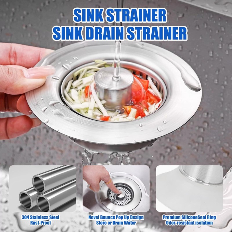 Kitchen Sink Drain Strainer, 304 Stainless Steel Sink Drain Plug, Quick Drain Ki gallery