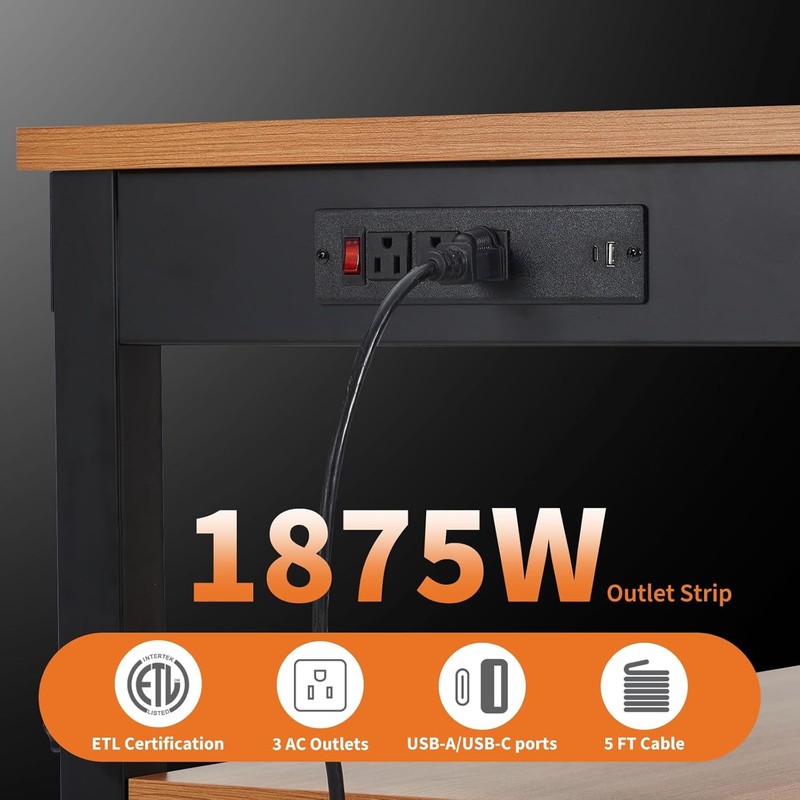 Height Adjustable Workbench 48"x 24" Large Capacity Heavy-Duty Power Outlets gallery