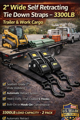 Trailer & Work Cargo Self Retracting Tie Down Straps – 3300LB 2″ Wide (Pair)