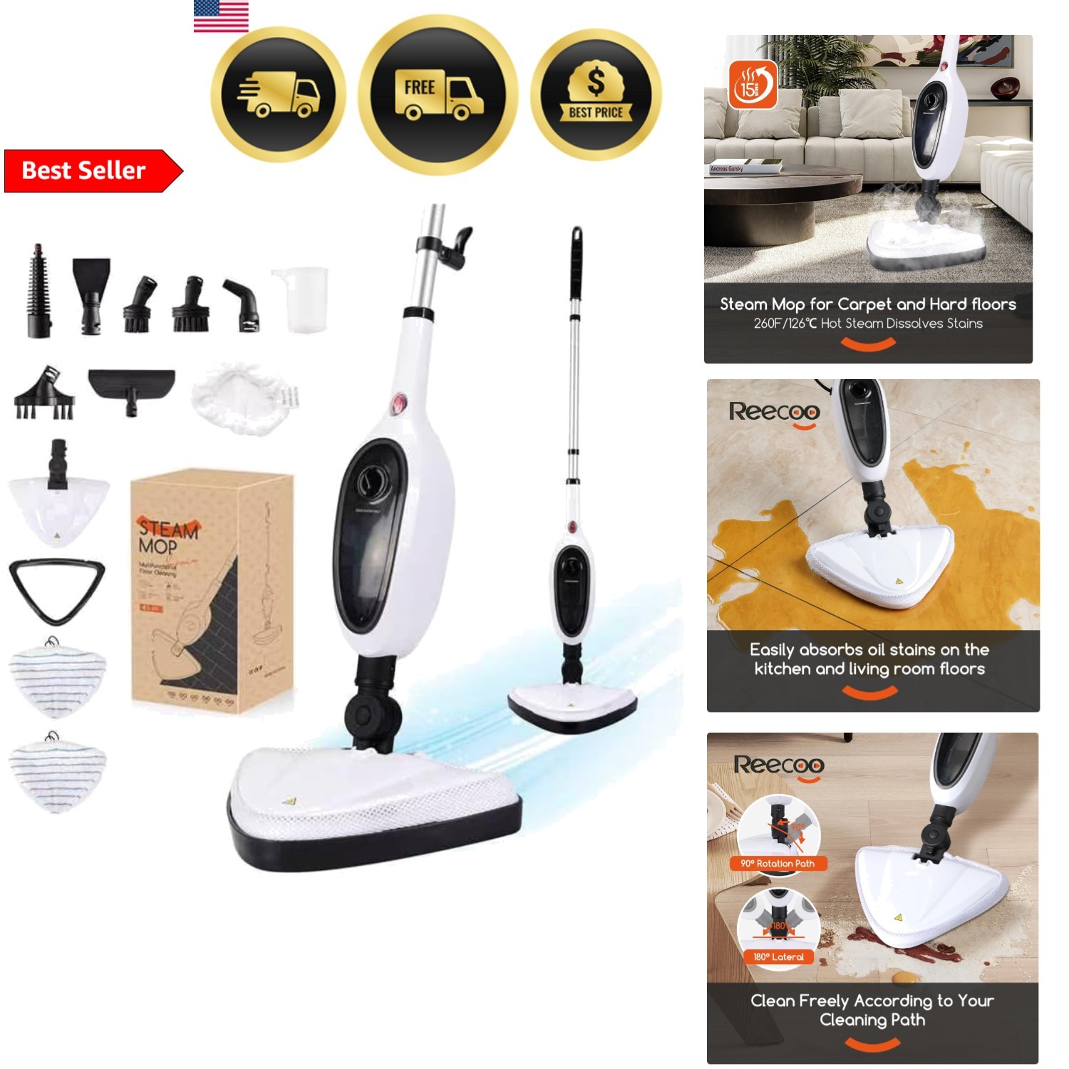 Steam Mop Floor Cleaner with Attachments Lightweight Fast Heating for Kitchen... gallery