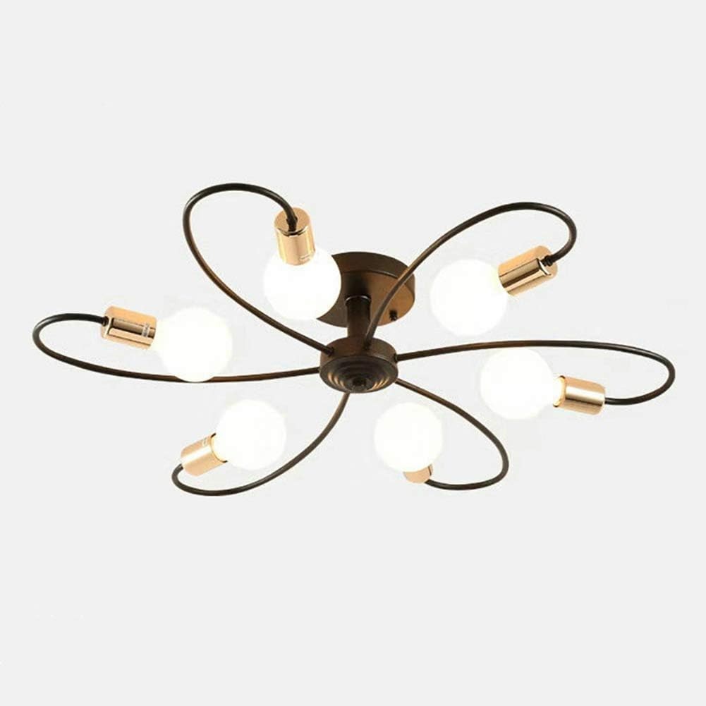 Modern 6-Light Semi Flush Mount Ceiling Light Black Brass Loop Arm Sputnik gallery