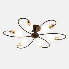 Modern 6-Light Semi Flush Mount Ceiling Light Black Brass Loop Arm Sputnik
