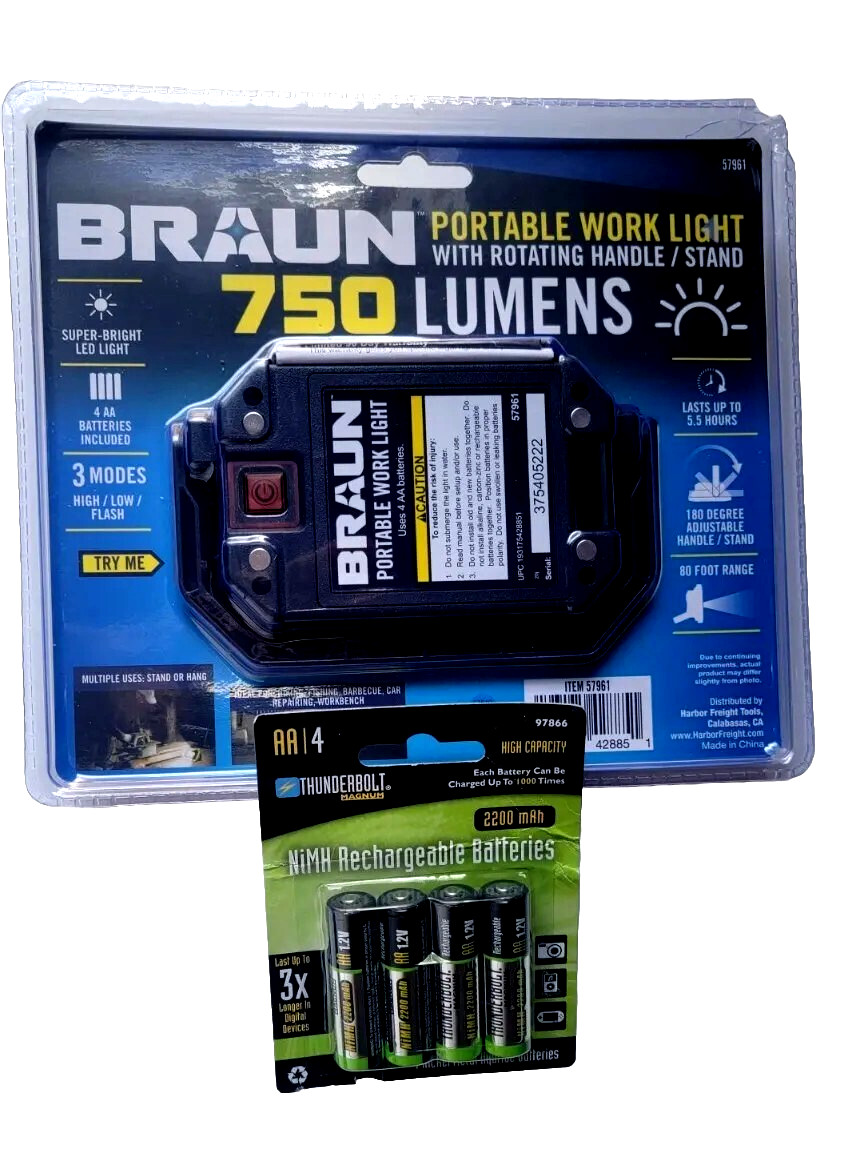 Braun 750 Lumens Portable Worklight With 4 AA Rechargeables Batteries gallery