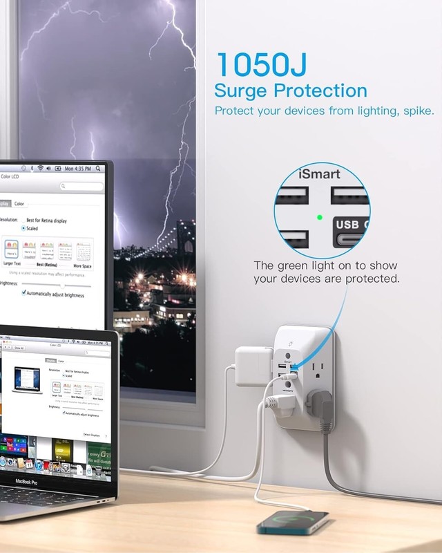 Outlet Extender with Night Light, Multi Plug Outlet, USB Wall Charger Surge Prot gallery