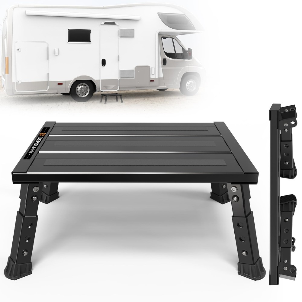 DEPSUNNY Adjustable RV Step Stool, 3-Step Height Adjustment, Foldable Legs, Wide