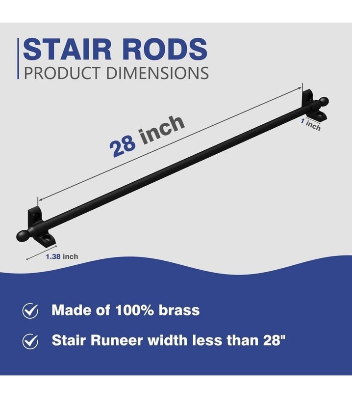 Solid Brass Stair Rods for Carpet Runners Set of 5, Black Stair Runner Rods 28" gallery