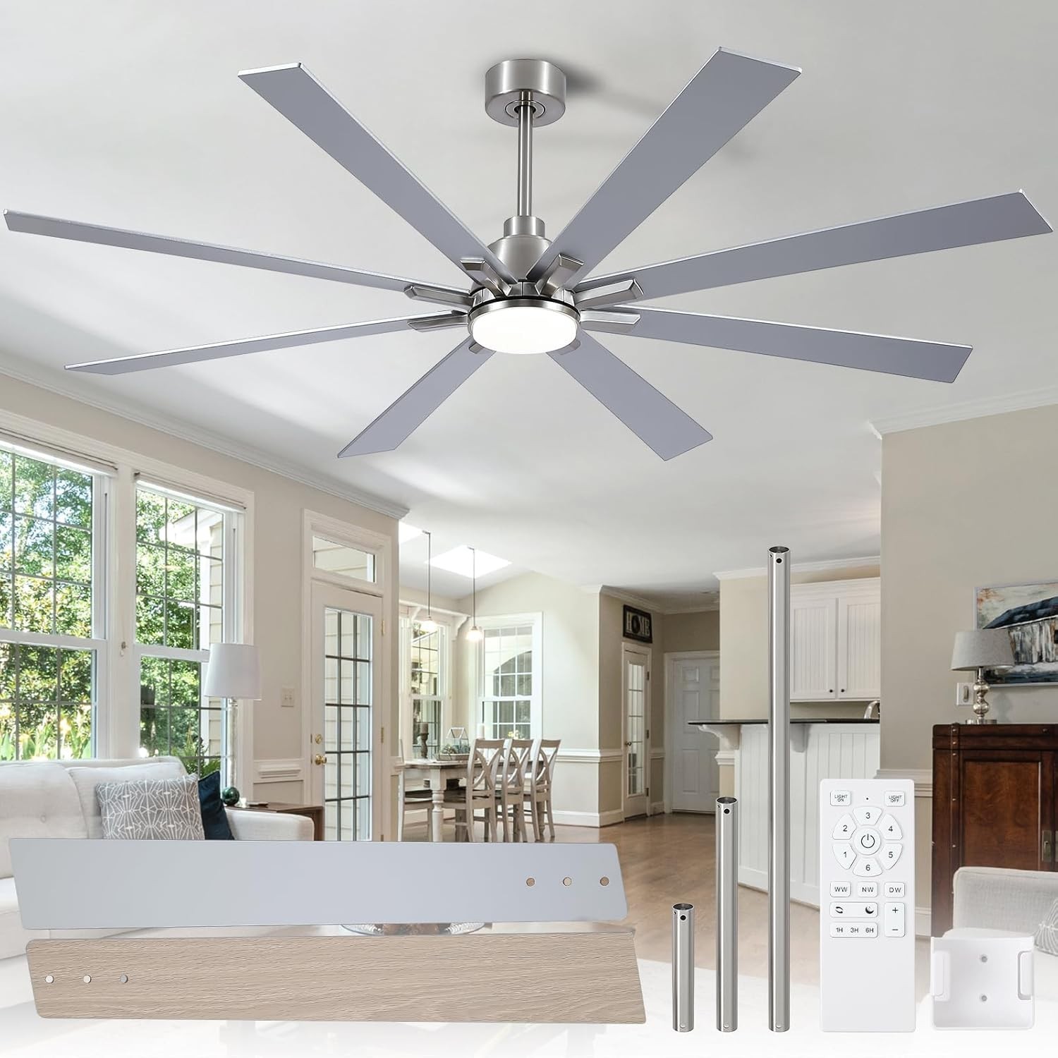 72 In Ceiling Fans with Lights and Remote, Pure Copper DC Motor Brushed Nickel gallery