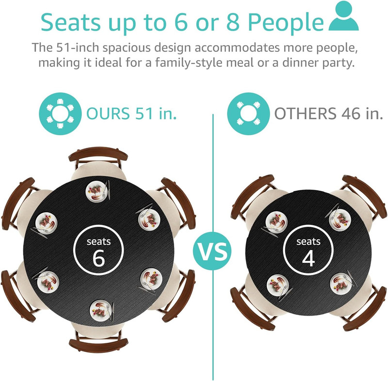 Black round Dining Table for 6 - Modern Circle 51 Inch Large Room Kitchen Dinnin gallery