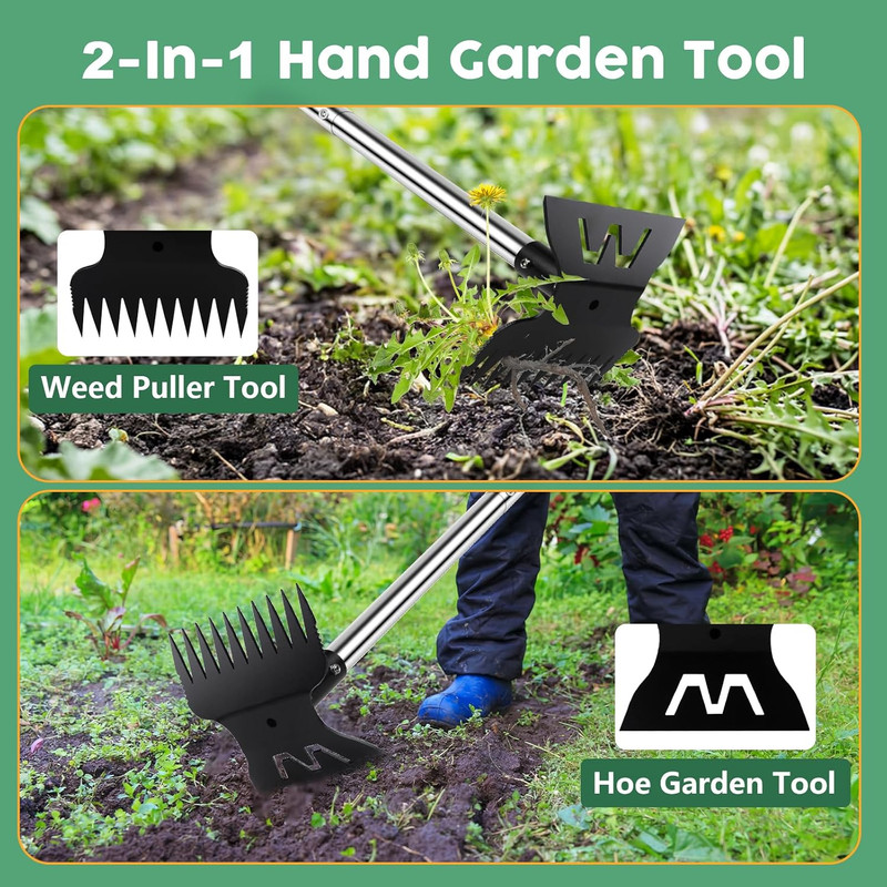 Larger Weed Puller Tool with Long Handle, Heavy Duty 10 Teeth Weed Rake & Hoe Ga gallery