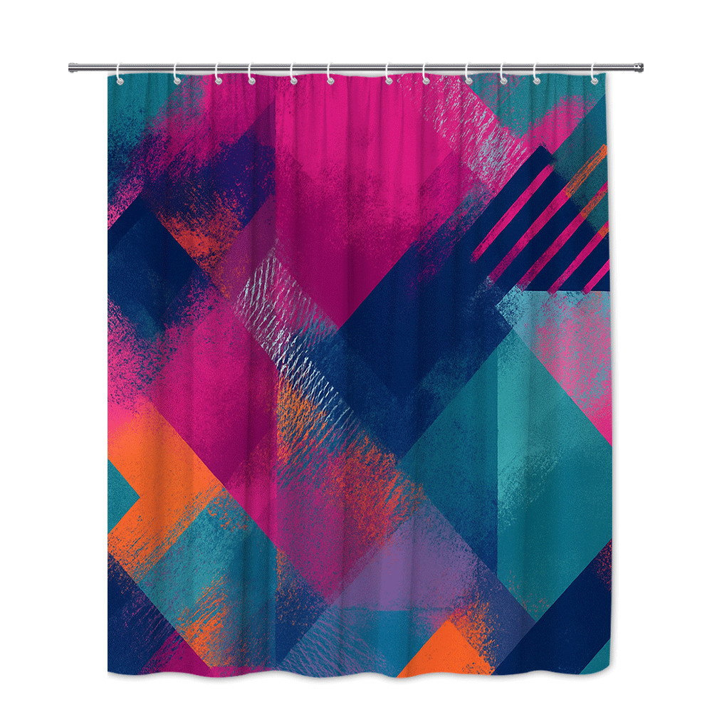 Abstract Geometric Shower Curtain Pink Blue Orange Print gallery