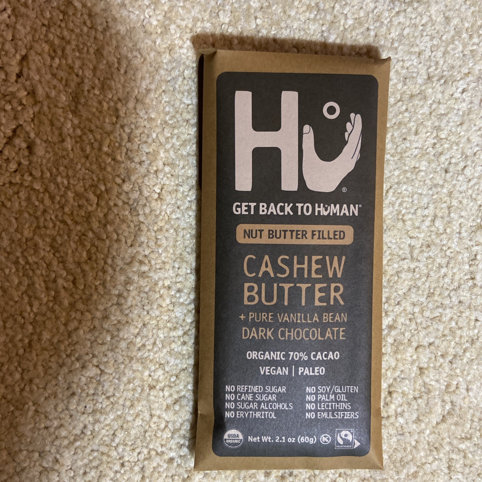 6 Back To Human CASHEW BUTTER & Pure Vanilla Bean Dark Chocolate Bars 2.1 Oz. gallery