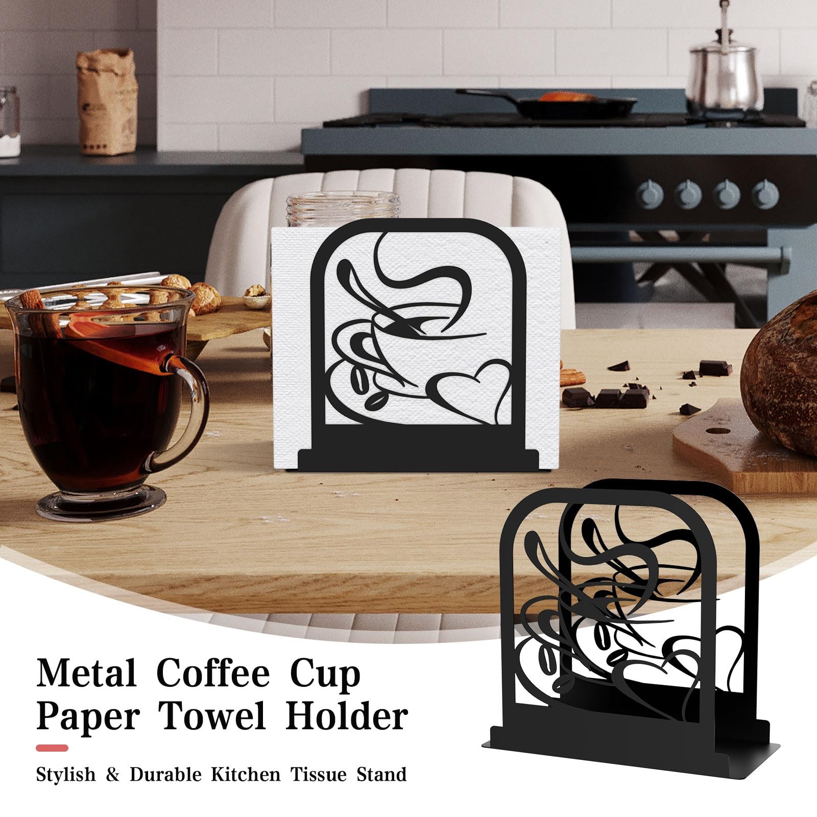 Modern Standing Napkin Holder for table, Black Metal Napkin Dispenser, Coffee ti gallery