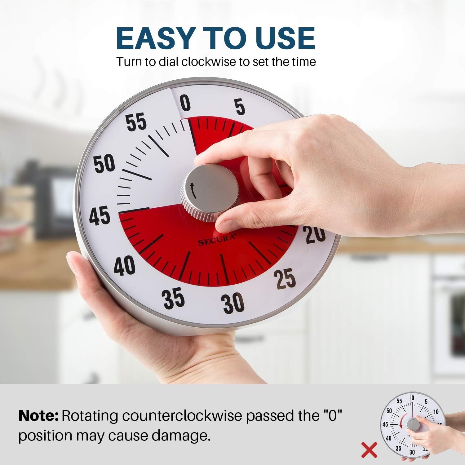 Secura 7.5-inch Visual Countdown 60-Minute Kitchen Timer, Time Management, NEW gallery