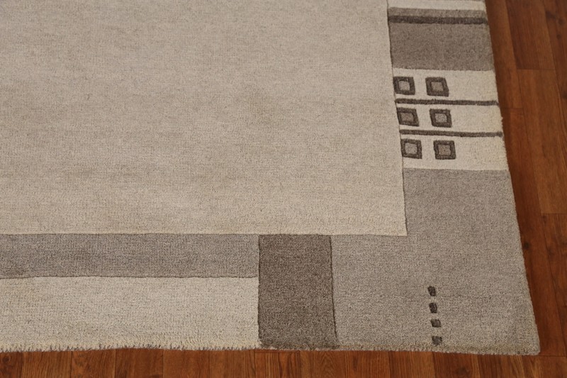 Bordered Artisan-crafted Beige Gabbeh Rug Wool Hand-tufted Carpet 5x8 ft gallery