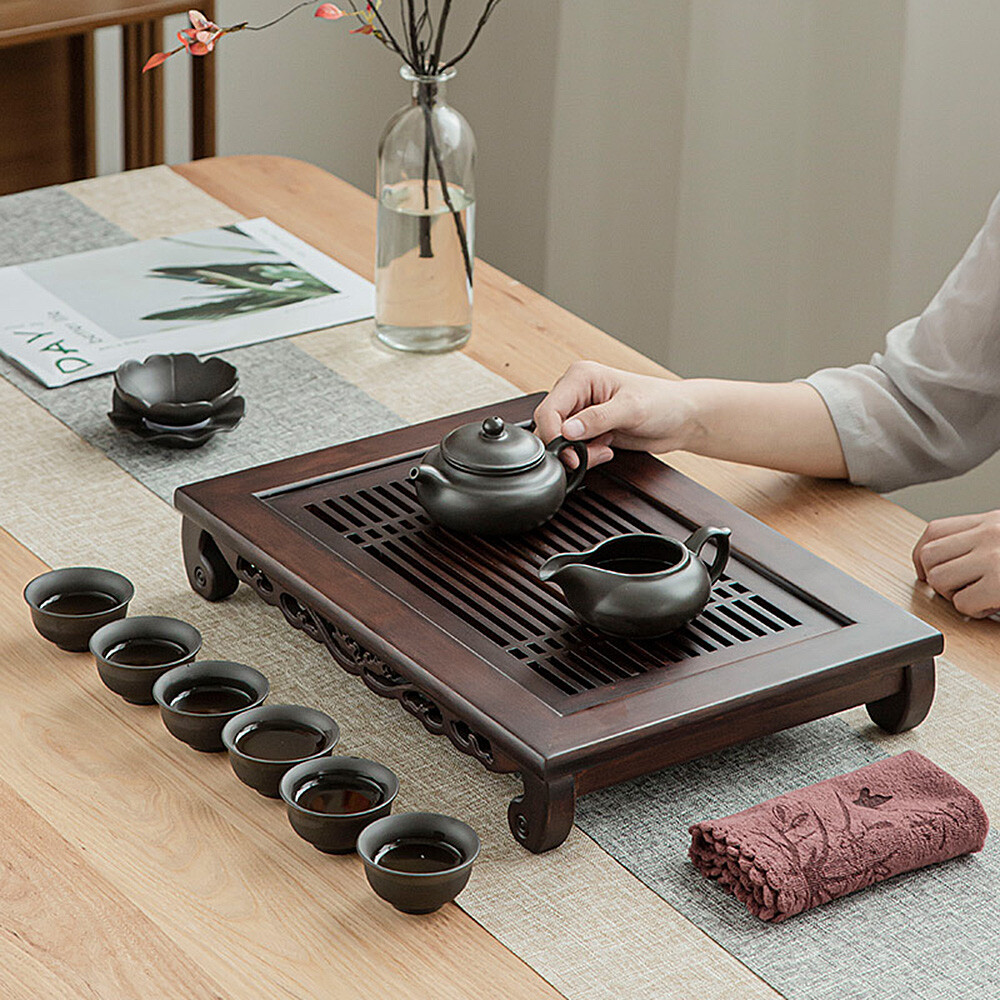Rectangle Gongfu Tea Tray Serving Tablet Luxury Natural Bamboo Tea Tray Plate