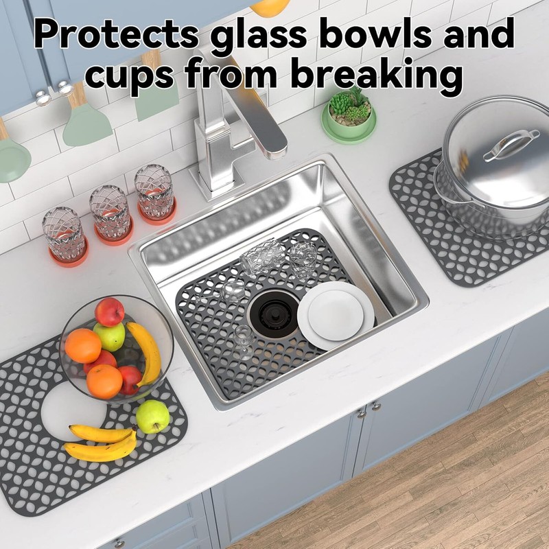 TOOVEM 2PC Silicone sink mat protectors Kitchen Sink Protector Grid with Drain gallery