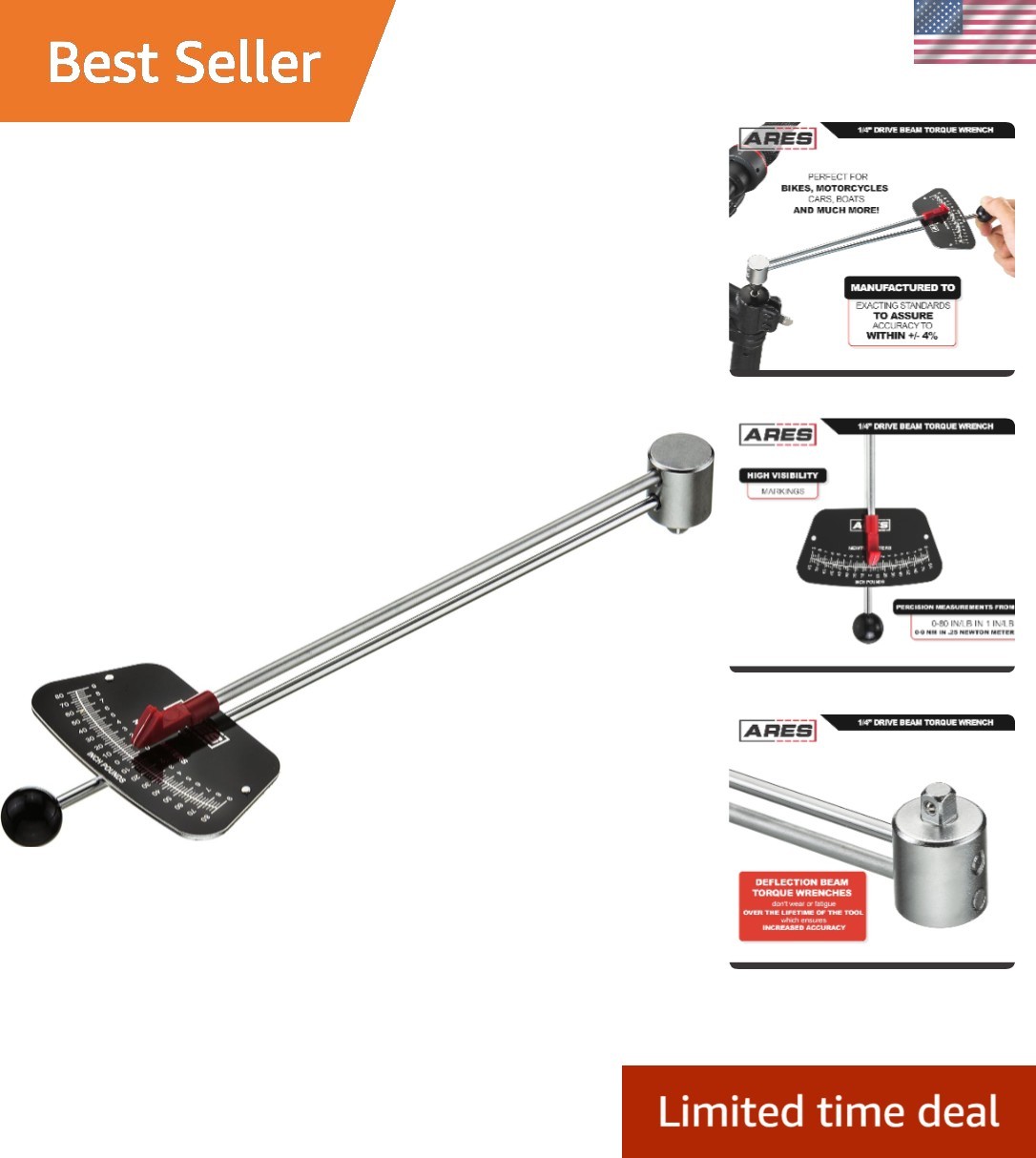 ARES 70213-1/4-Inch Drive Beam Torque Wrench - 0-80 Inch/Pounds and 0-9 Newton/M gallery
