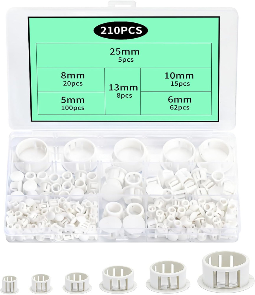 210pc White Screw Hole Plugs Flush Type Plastic Cap Locking Furniture Cabinet Pl