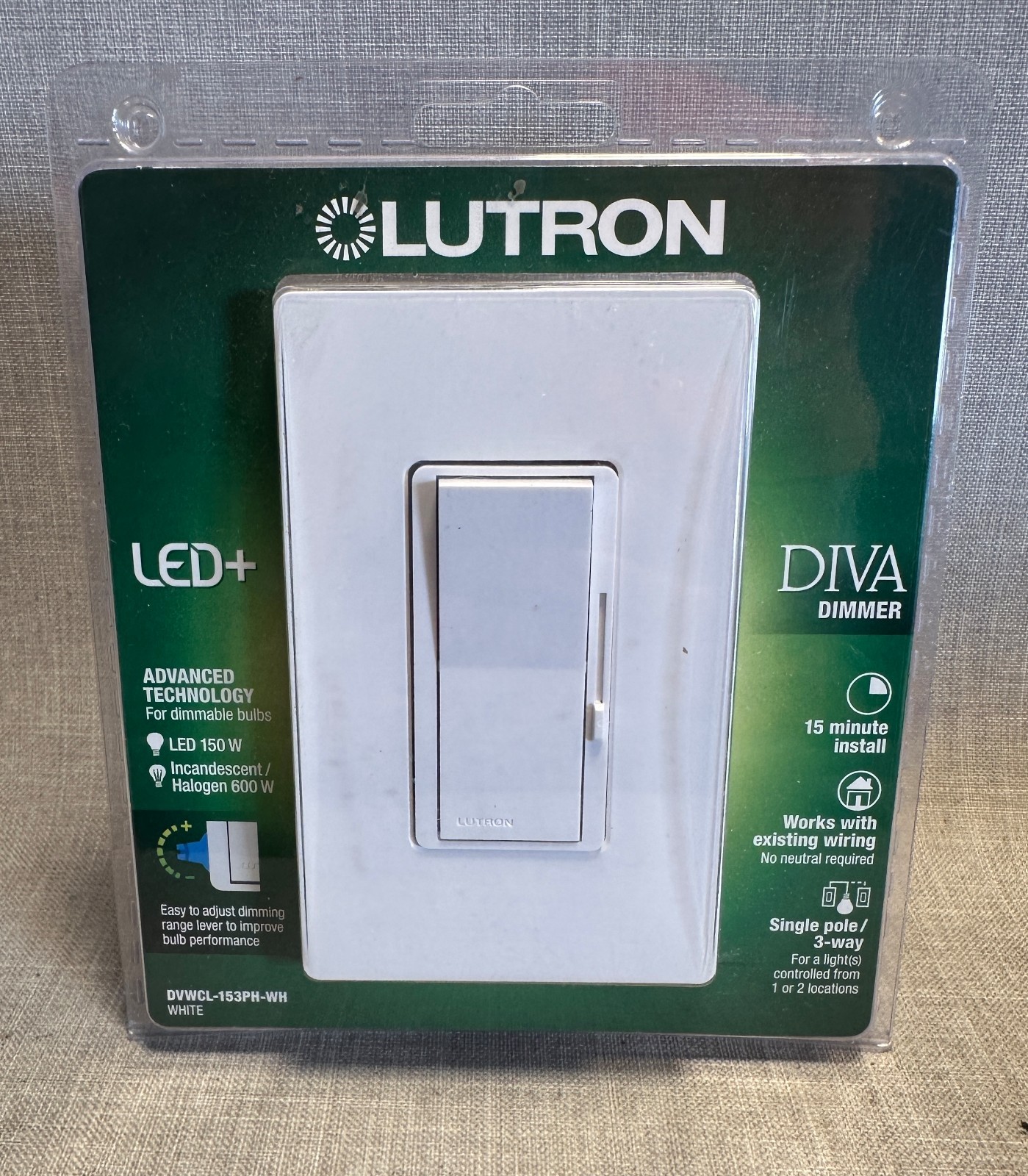 NEW! Lutron Diva Single-pole / 3-Way Dimmer DVWCL-153PH - White gallery