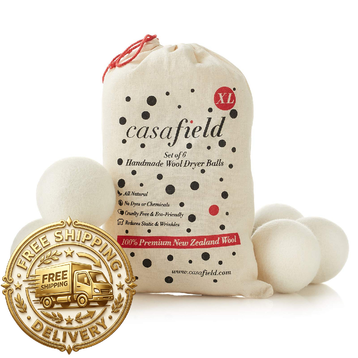 Casafield Wool Dryer Balls Set Of 6 Extra Large Organic Handmade 100 Zealand gallery