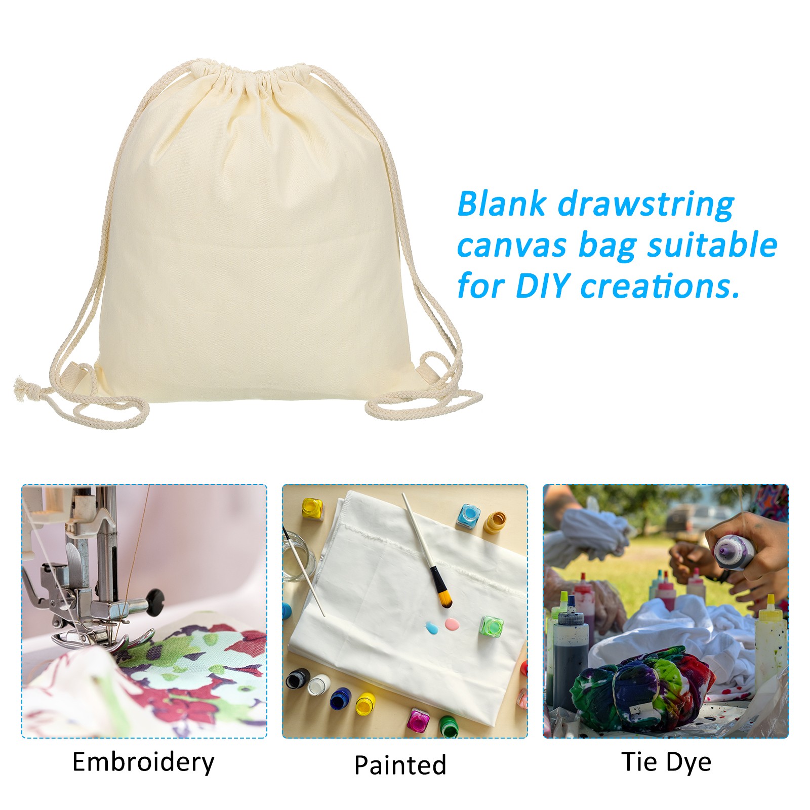 Cotton Drawstring Bag Canvas Drawstring Backpack Sport Gym Bag Beige 5