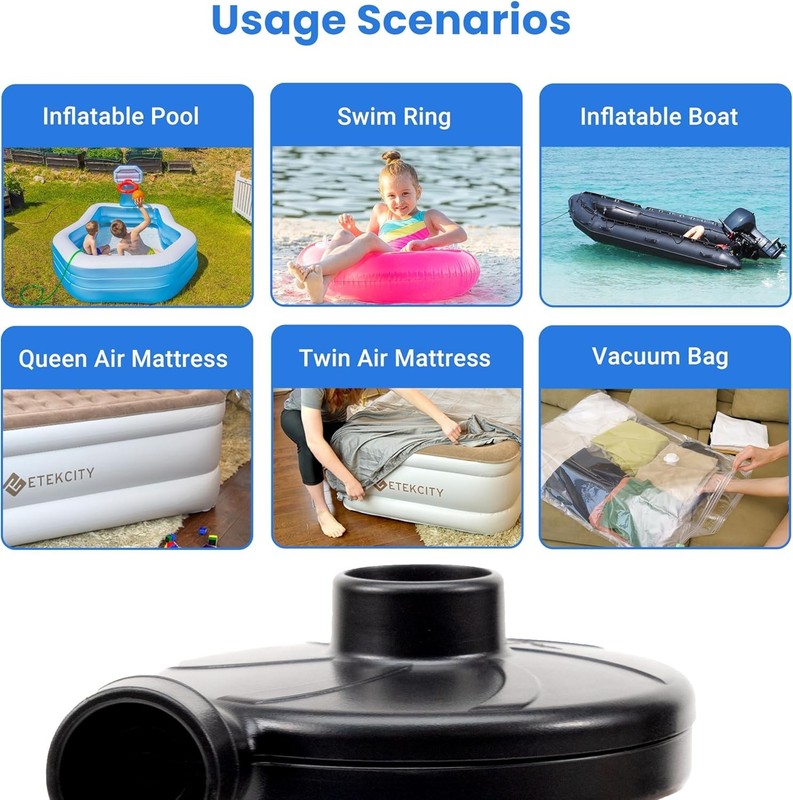 Air Pump for Inflatables, Portable Electric Air Mattress Pump, Quick-Fill Per... gallery