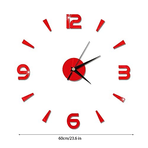 3D Frameless Wall Clock Sticker, Frameless Clock 1mm Acrylic Mirror Watch Red gallery