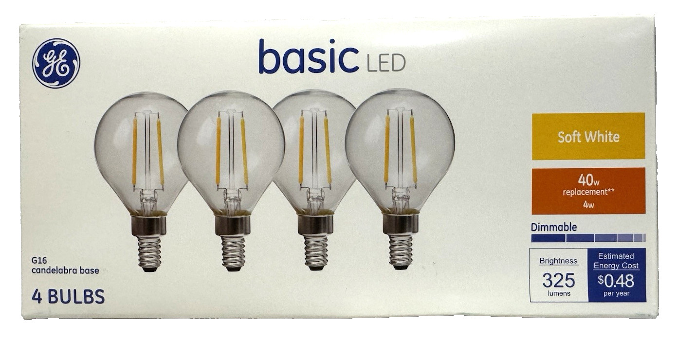 GE LED Light Bulbs G16 Candelabra Soft White 40 Watt Dimmable Clear (4 PACK) gallery