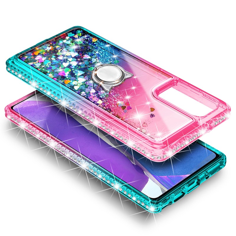 For Samsung Galaxy A03S, Glitter Ring Stand Phone Case + Tempered Glass &Lanyard gallery