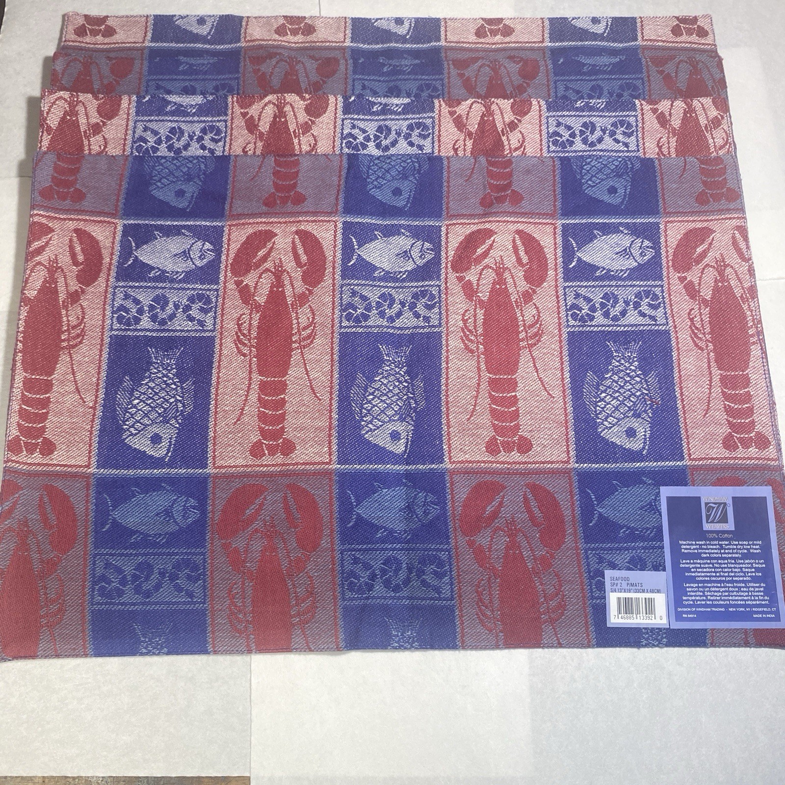 Windham Weavers Seafood Placemats Set Of 4 Lobsters Fish Shrimp 13 x 9 In gallery