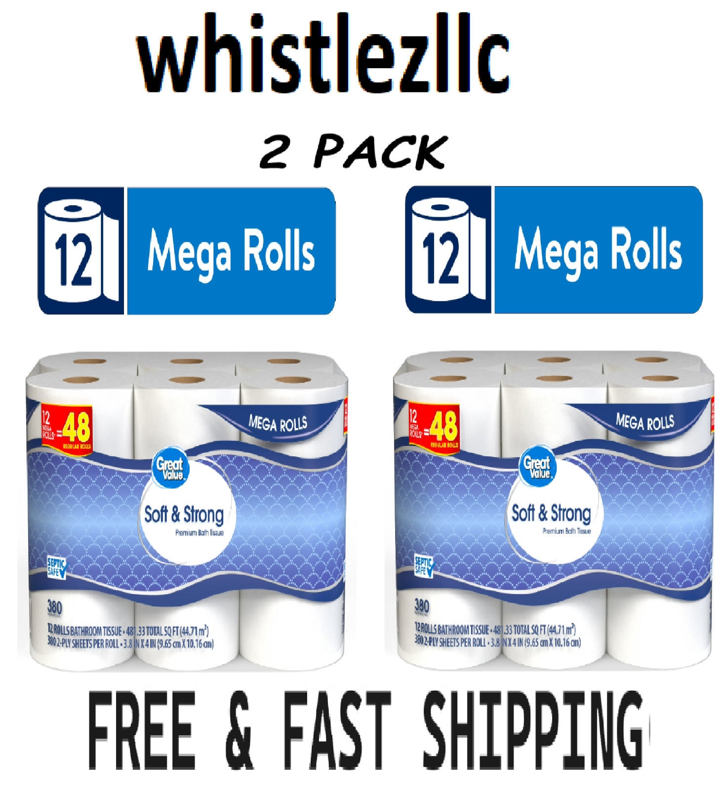 Great Value Premium Soft & Strong Toilet Paper 12 Mega Rolls each-- 2 Pack gallery
