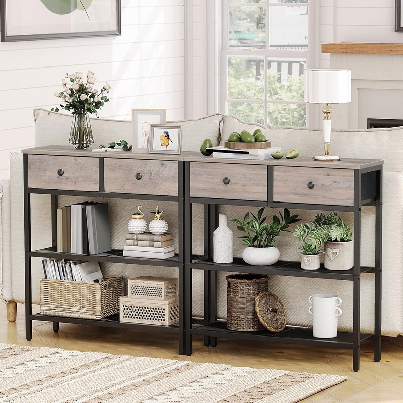 Industrial-Rustic 29.5-Inch Console Table with Storage Drawers for Living Spaces gallery
