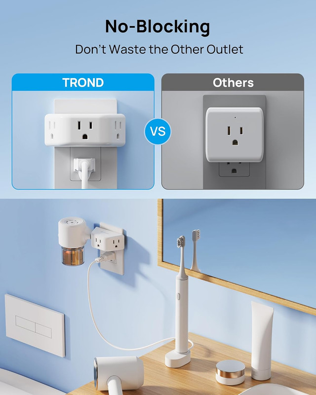 Multi Plug Outlet Extender 2 Pack - Electrical Wall Splitter, 3 Way Angled Wall gallery
