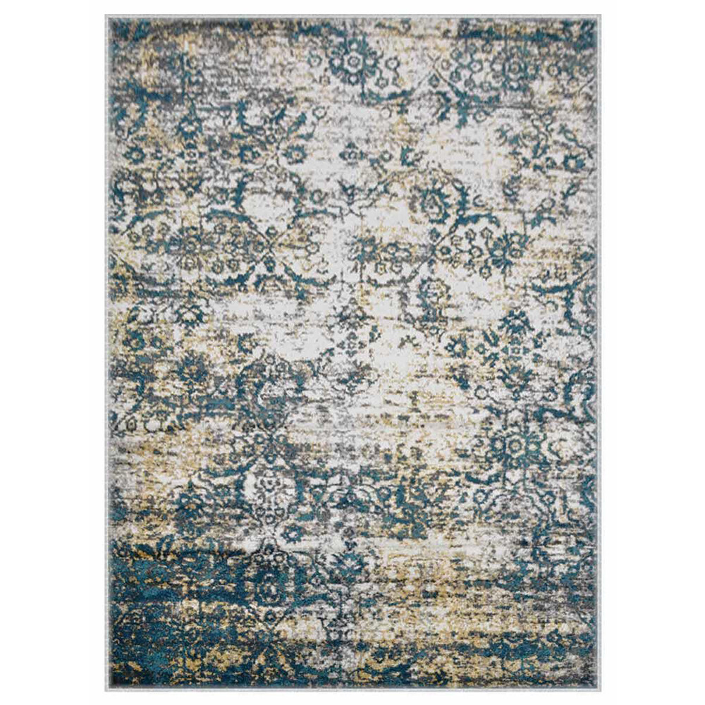 Machine Woven Heat Set Polypropylene Area Rug Floral Ivory Blue BBH Homes MX0006 gallery