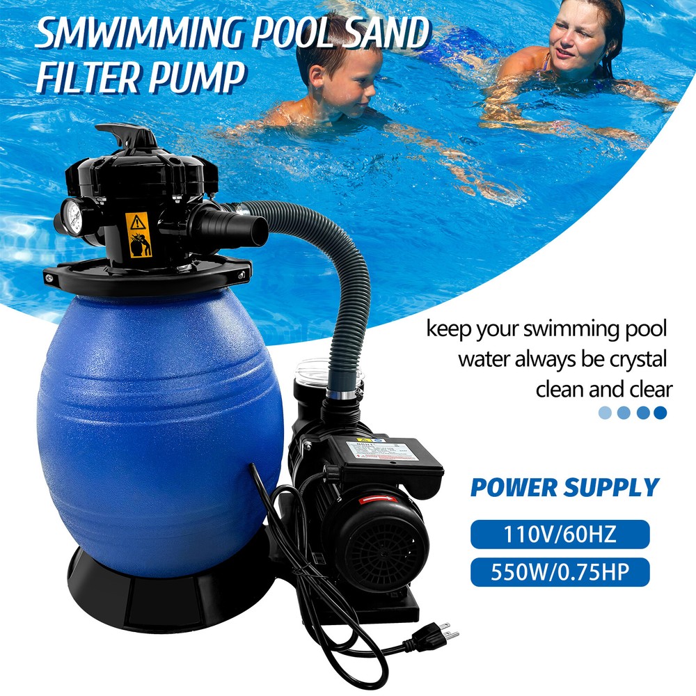 13" Sand Filter Pump with Timer, 0.75HP, 3648 GPH for Above Ground Pools
