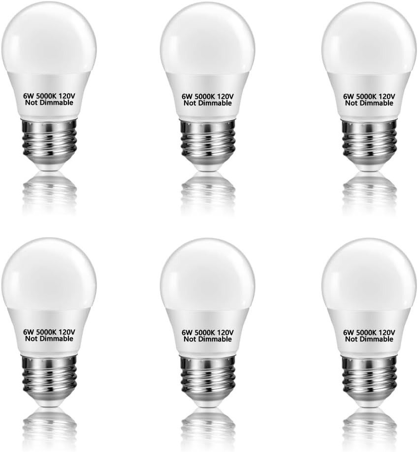 6 Pack A15 LED Refrigerator Light Bulbs 6W E26 5000K Daylight White 120V gallery
