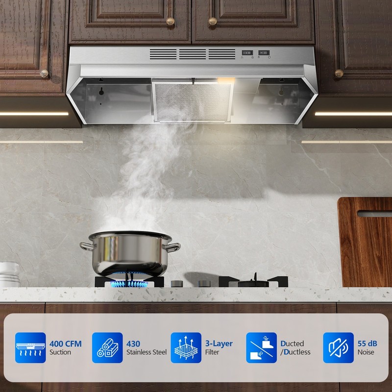 30" Built-in/Insert Range Hood 450CFM Kitchen Stainless Steel Stove Vent w/LEDs gallery