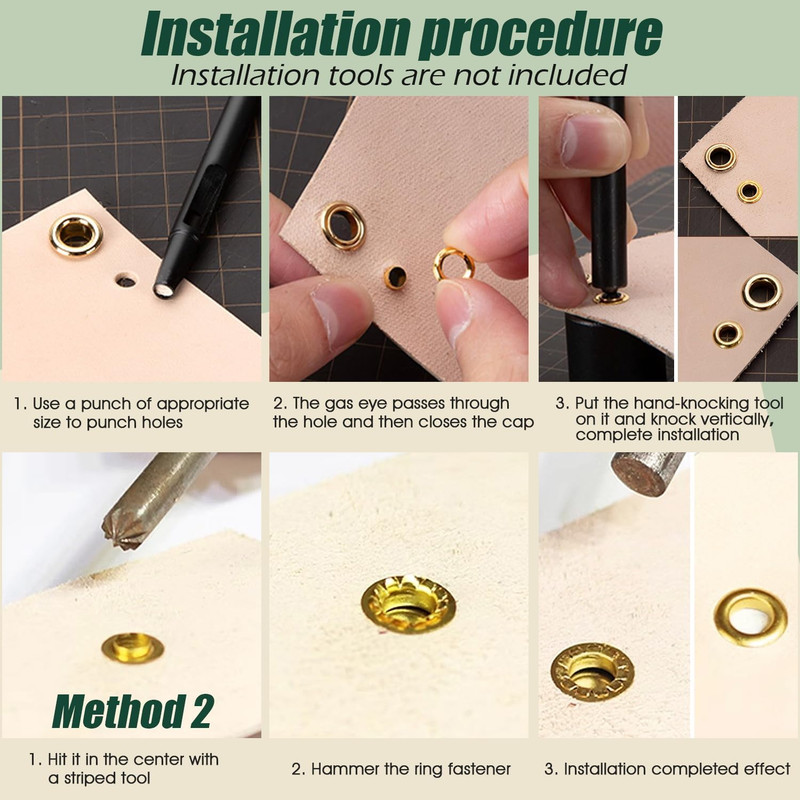 100 Sets Copper Grommets Eyelets, Gold 3/8-Inch 3/8" Grommet Solid Brass Metal E gallery