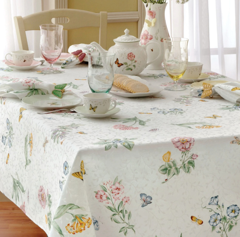 Lenox Butterfly Meadow Damask Tablecloth, Multicolor, 60"W x 84"L OBLONG gallery