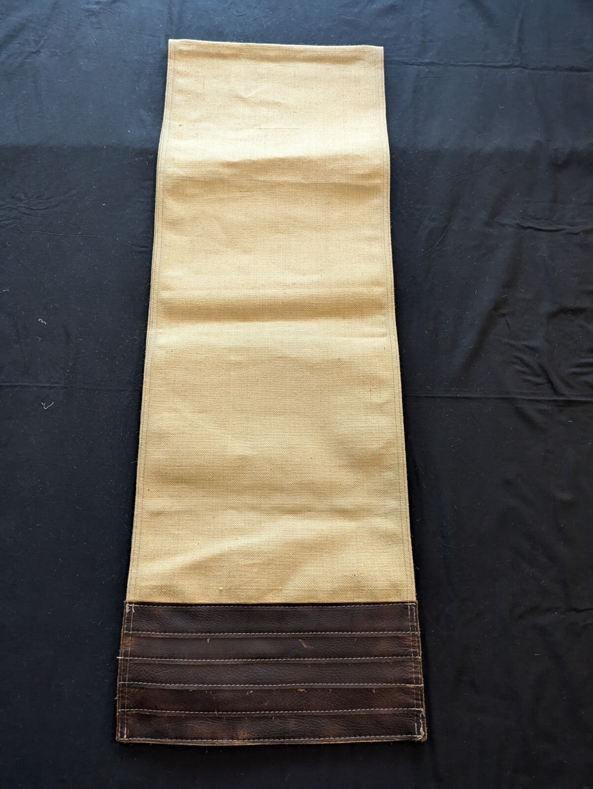 Vintage Burlap Table Runner w/ Leather Edge ~ Made in USA Rustic Farm Country gallery