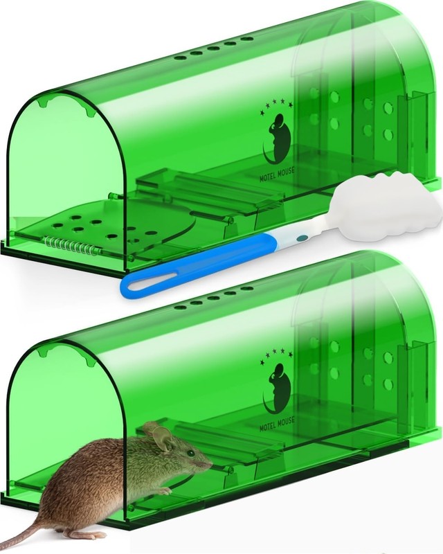 Child and Pet Safe 2-Pack Humane Live Mouse Traps - Cleaning Brush Included gallery