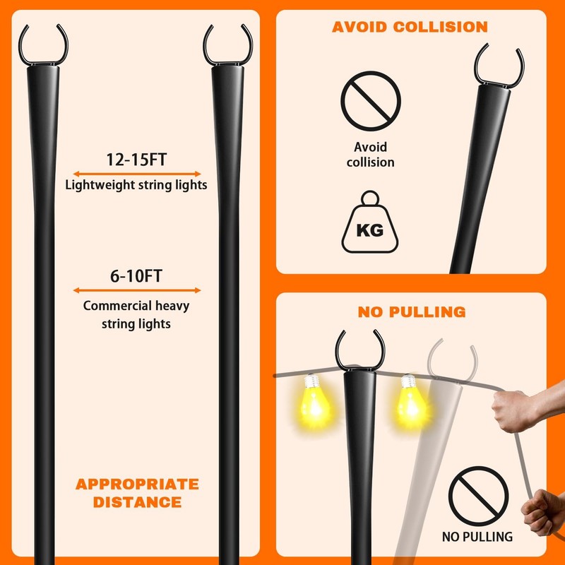 4 Pack 10Ft String Light Poles, Metal Poles with Fork for Outside Lights,Outd... gallery