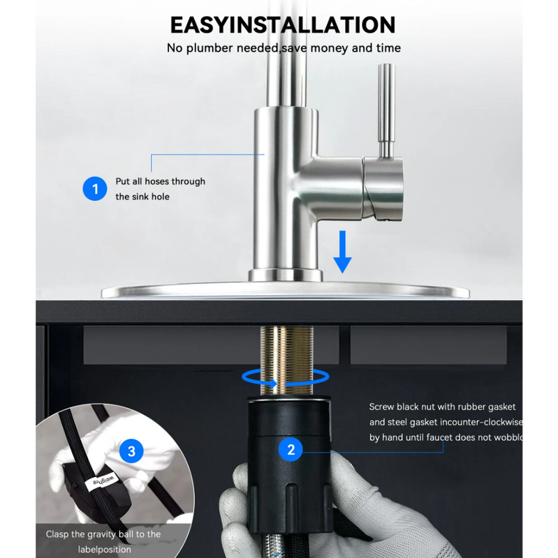 Kitchen Faucet with Pull Down Sprayer, High Arc Single Handle Brushed Nickel gallery