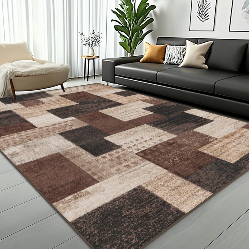 QDUIDU Modern Geometric Patchwork Indoor Area Rug for Living Room, Chocolate 5'x gallery