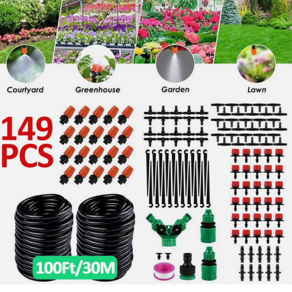 202PC Drip Irrigation System Garden Plant Self Watering Hose Micro Sprinkler Kit