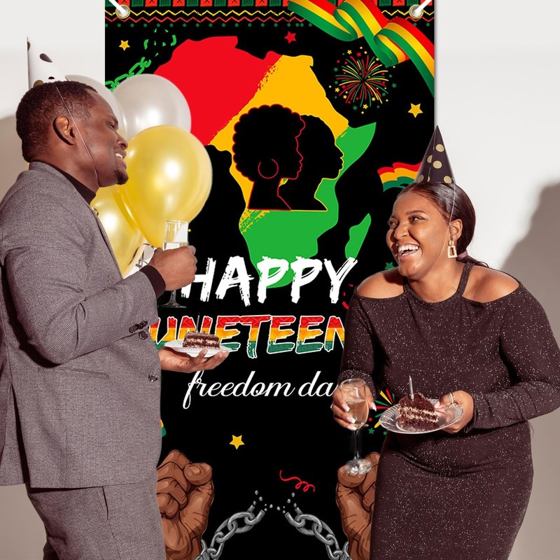 Juneteenth Decorations Happy Juneteenth Door Cover June 19th Freedom Day Banner gallery