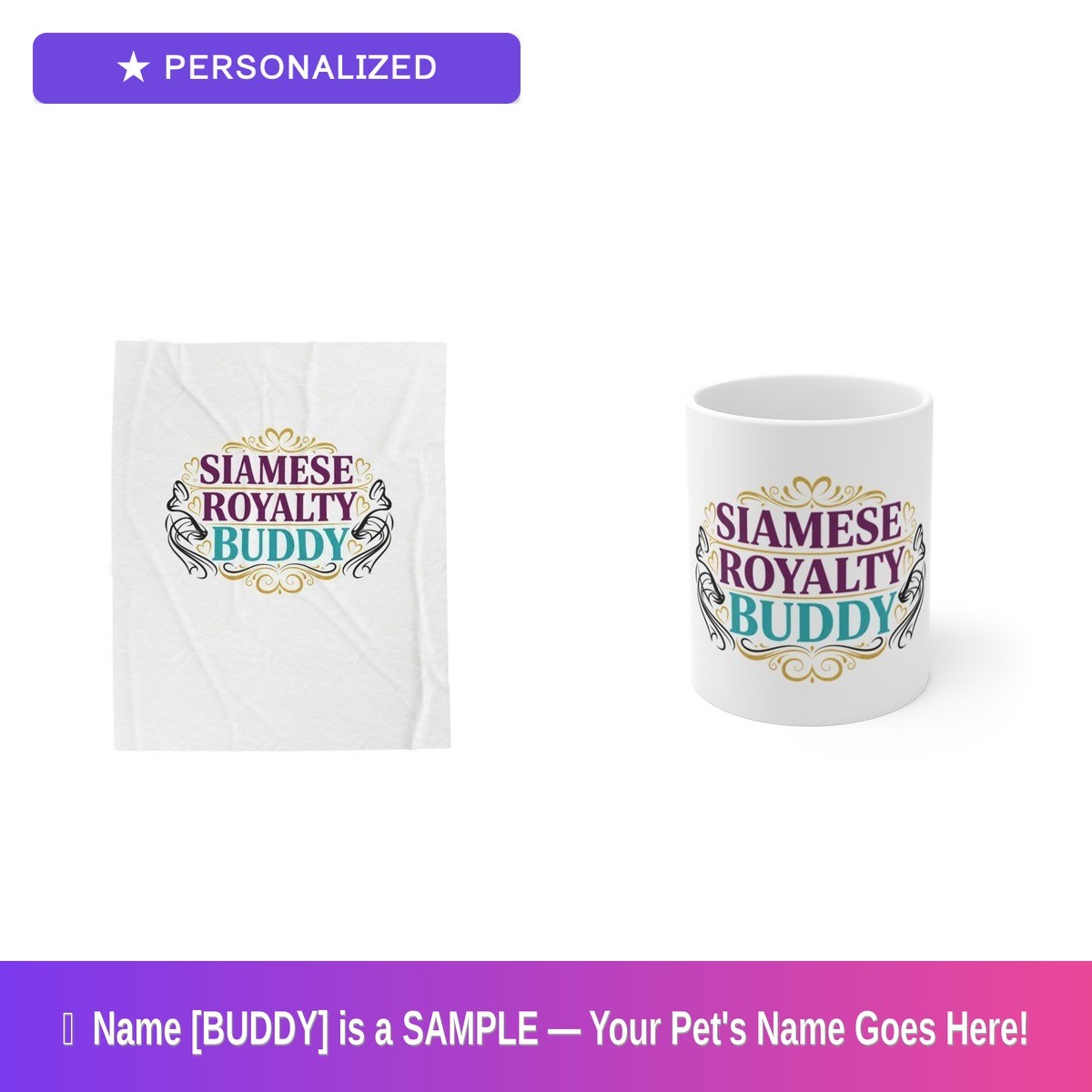 Custom Siamese Cat Gift Set Blanket Mug Personalized Pet Name Mothers Day Gift gallery