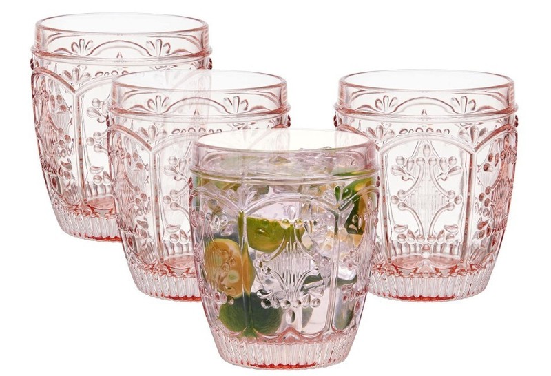Fitz and Floyd Trestle Rocks Double Old Fashioned Set of 4 Drinking Glass Blush gallery