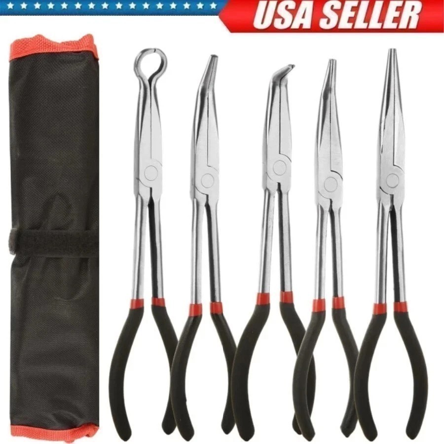 5Pack 11Inch Long Needle Bent Nose Pliers Set Extended Reach Tools Curved Pliers gallery